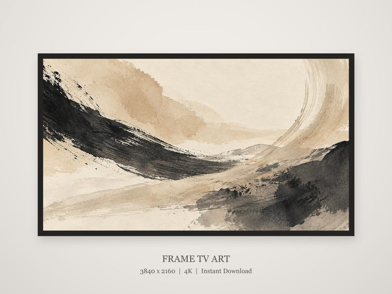 Neutral Ink Brushstrokes Abstract Frame TV Art, Japanese Wall Decor, 4K Digital Download (3 Formats) image 5