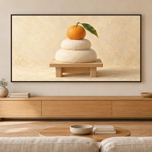 Kagami Mochi New Year Still Life Frame TV Art, Japanese Wall Decor, 4K Digital Download (3 Formats) image 1