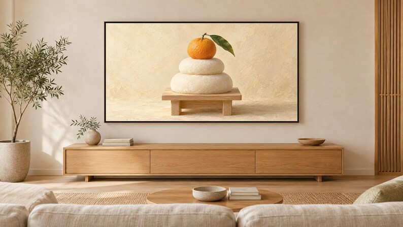 Kagami Mochi New Year Still Life Frame TV Art, Japanese Wall Decor, 4K Digital Download (3 Formats) image 1