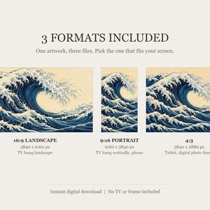 Arte para televisión Indigo Wave, estilo grabado japonés en madera, descarga digital 4K. imagen 2