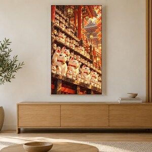 Lucky Cats Row Maneki Neko Frame TV Art, Japanese Wall Art, 4K Digital Download, 3 Formats image 3