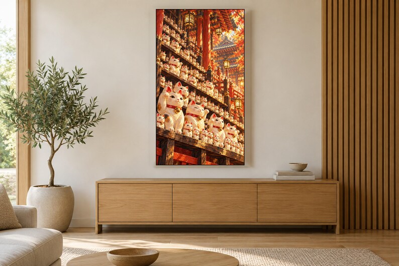 Lucky Cats Row Maneki Neko Frame TV Art, Japanese Wall Art, 4K Digital Download, 3 Formats image 3