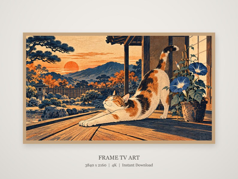 Ukiyo-e Style Cat Frame TV Art, Japanese Wall Art, 4K Digital Download, 3 Formats image 4