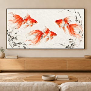 Goldfish in Ink and Vermilion Frame TV Art, Japanese Wall Art, 4K Digital Download, 3 Formats image 1