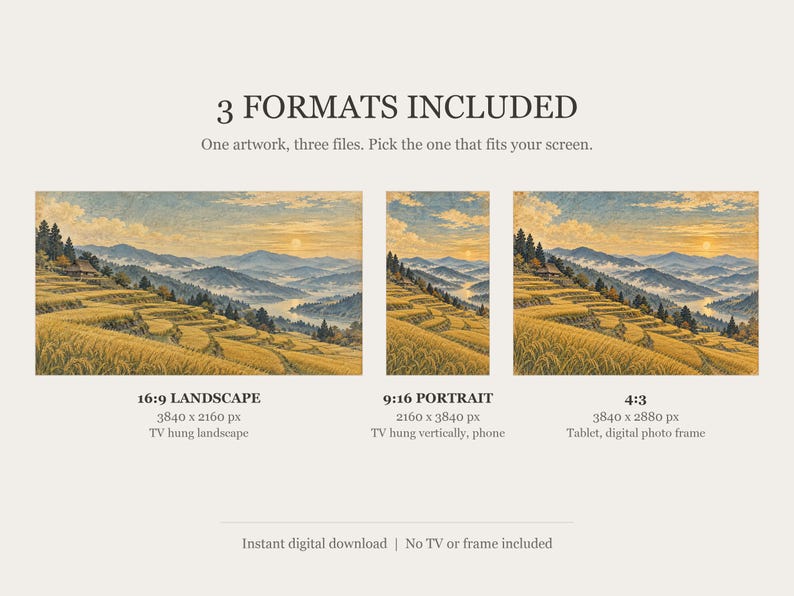 Vintage Countryside Rice Terraces Frame TV Art, Japanese Wall Decor, 4K Digital Download (3 Formats) image 2