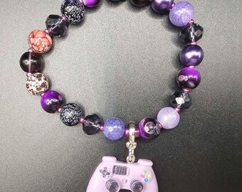 Amethyst & Glass Homemade Beaded Gamer Bracelet