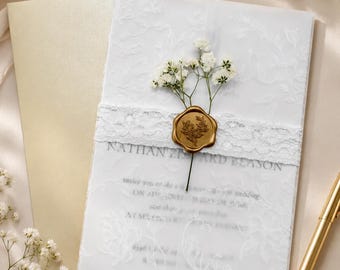 Custom Wedding Invitation Suite | Elegant Lace Stationery, Wax Seal Detail