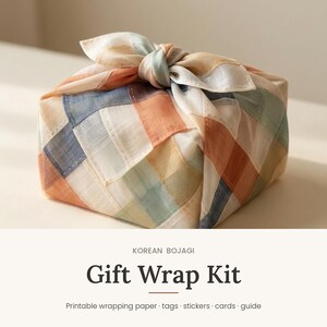 Kit per confezioni regalo coreane stampabile / Carta da regalo patchwork Bojagi, etichette, adesivi e biglietti / Download digitale