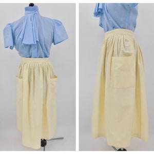 Vintage 80s Does 50s Butter Yellow Full Skirt with Pockets image 1