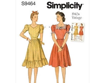 Simplicity 9464/R11333 1940s Uncut Reissue Vintage Dress Sewing Pattern Size 16-24