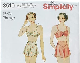 Simplicity 8510 1930s Uncut Reissue Vintage Lingerie Brassiere Bra & Panties Tap Pants Sewing Pattern Size 12-20