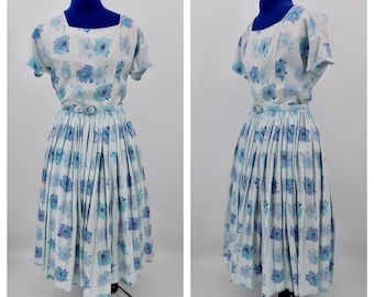 Vintage 1950s Handmade Blue Floral Dress