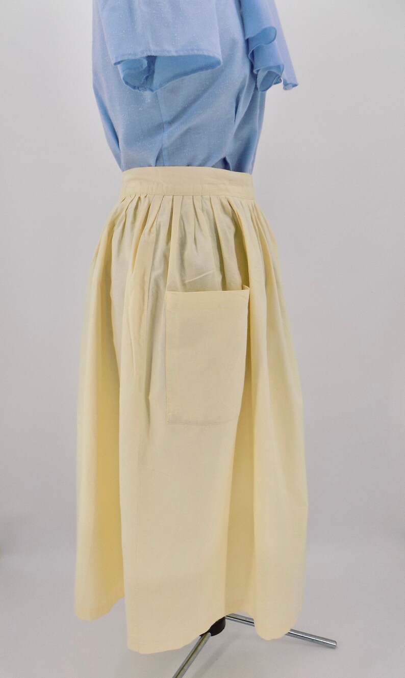 Vintage 80s Does 50s Butter Yellow Full Skirt with Pockets image 6