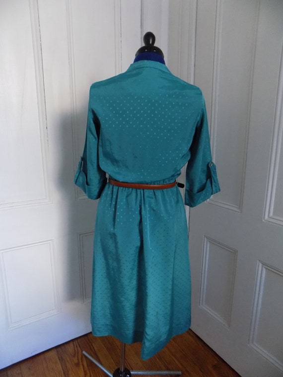 Vintage Teal Button Down Shirtwaist Dress - image 6