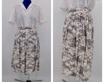 Vintage Black & White Floral Pleated Full Skirt