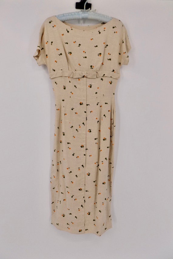 Vintage 1950s Cream Pencil Wiggle Dress with Yell… - image 6