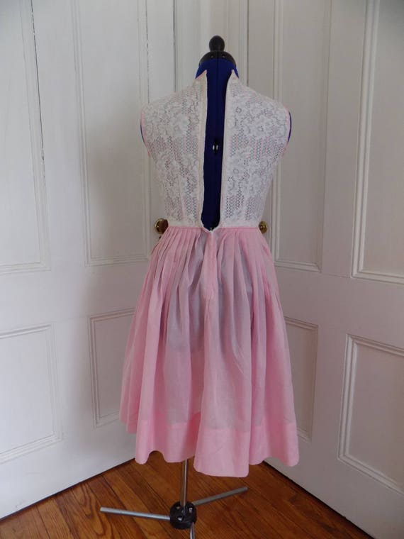 Sweet 1950s 50s Pink Dress with White Lace Bodice… - image 5