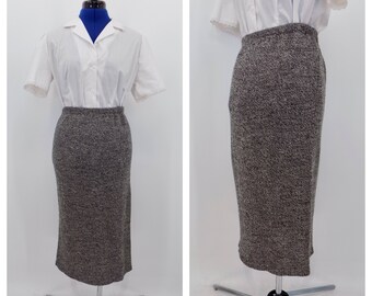 Vintage Black & White Heather Knit Wiggle Pencil Skirt