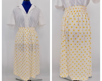 Vintage 1940s/1950s Style 1990s White & Yellow Sheer Polka Dot Skirt