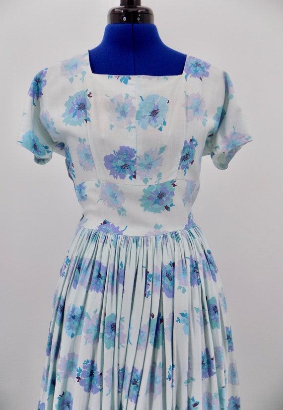 Vintage 1950s Handmade Blue Floral Dress - image 2