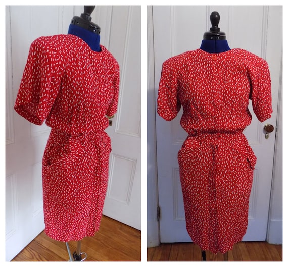 Vintage 80s Does 40s Red & White Maggy London by J