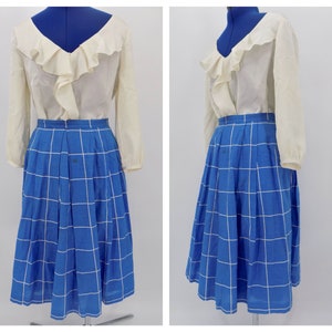 Vintage Blue & White Grid Check A-Line Skirt