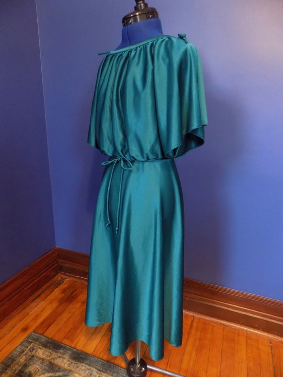 Vintage 1970s Dark Teal Green Boho Shiny Dress - image 8