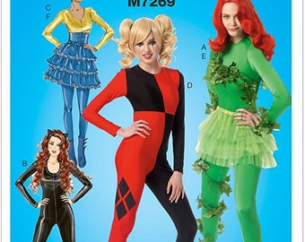 McCall's 7269 Uncut DC Comics Harley Quinn, Poison Ivy, Catwoman Cosplay Costumes Sewing Pattern Size 4-12