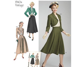 Simplicity 8462 1940s Uncut Reissue Vintage Blouse, Skirt, and Bolero Sewing Pattern Size 16-24