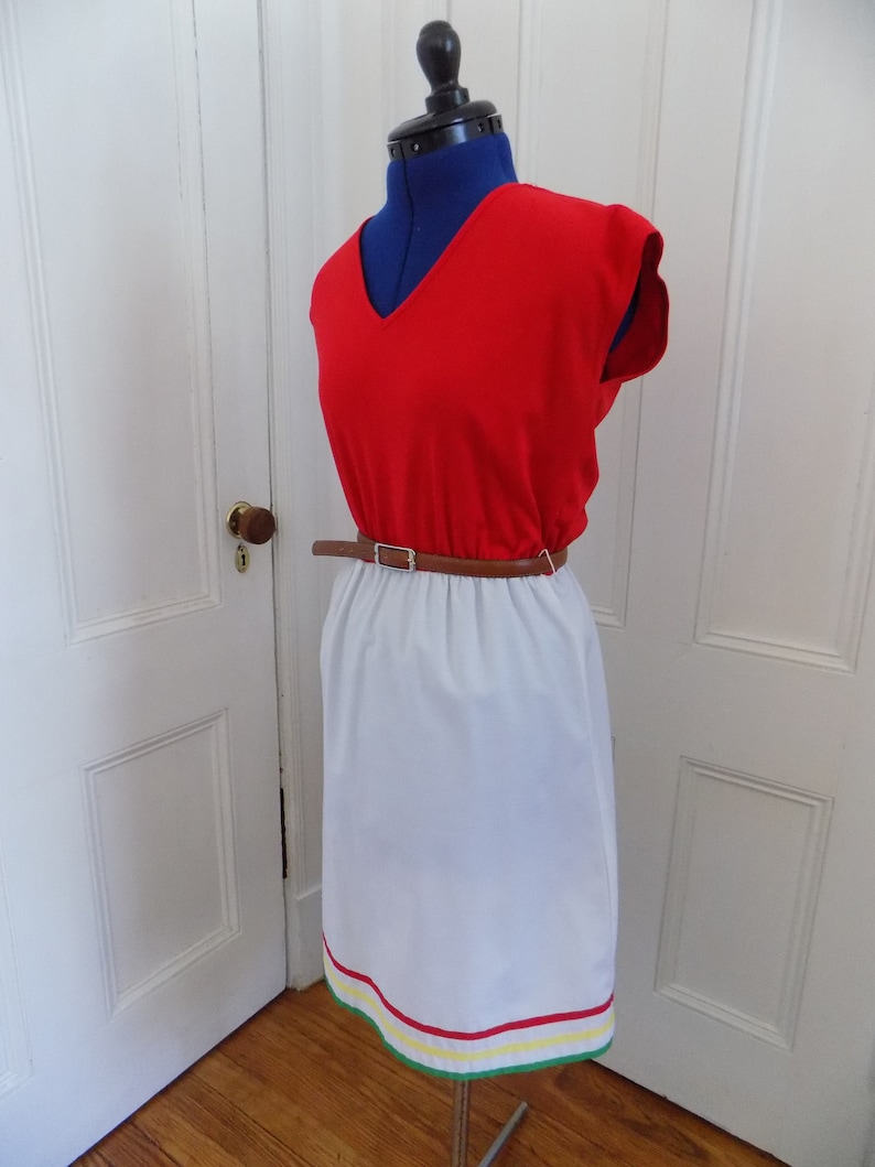 Red and White A-Line Color Block Dress