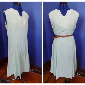 Vintage 1960s Green and White Striped Seersucker Dress
