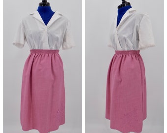Vintage 1970s Mauve Pink Bon Worth Floral Embroidered Skirt