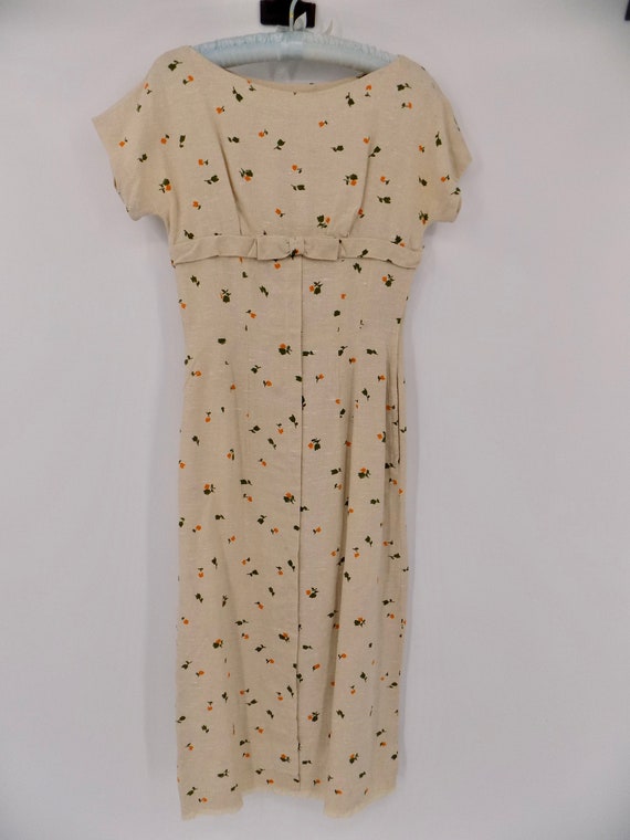 Vintage 1950s Cream Pencil Wiggle Dress with Yell… - image 2