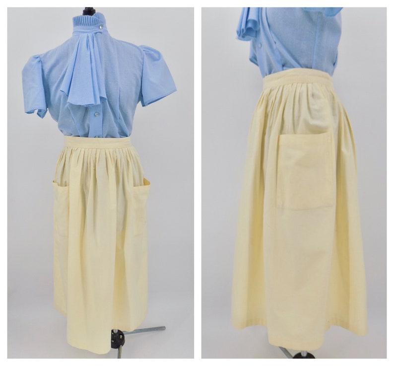 Vintage 80s Does 50s Butter Yellow Full Skirt with Pockets image 1
