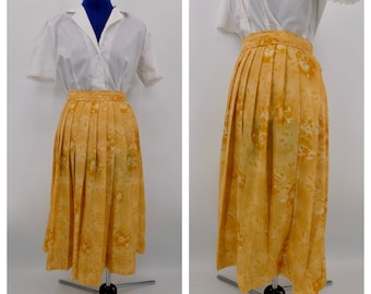 Vintage 1950s Style Yellow Floral Rose Pleated Handmade Skirt