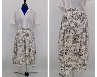 Vintage 1950s White Floral Full Pleated Skirt