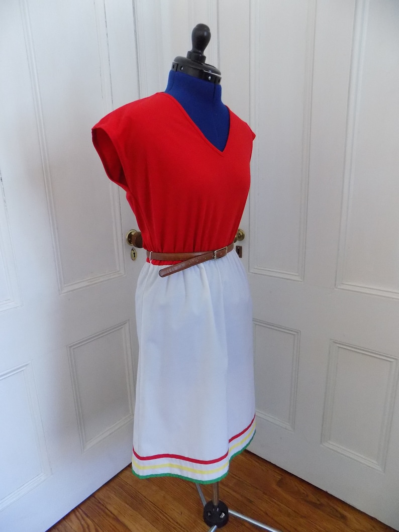 Red and White A-Line Color Block Dress