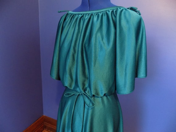 Vintage 1970s Dark Teal Green Boho Shiny Dress - image 9