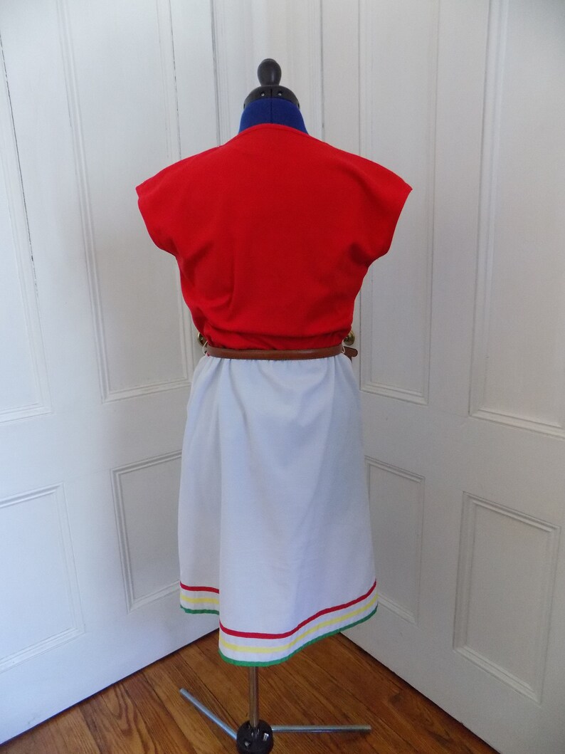 Red and White A-Line Color Block Dress