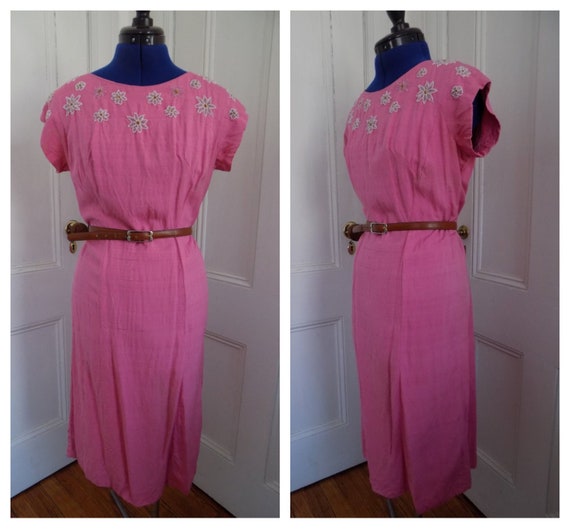 1950s/1960s Amin Beder Originals Pink Beaded Dress - image 1