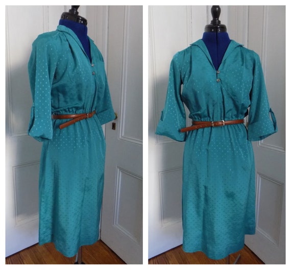 Vintage Teal Button Down Shirtwaist Dress - image 1