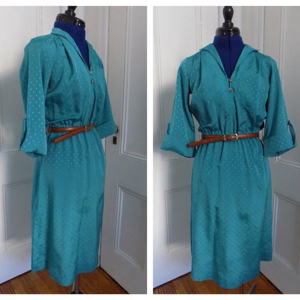 Vintage Teal Button Down Shirtwaist Dress