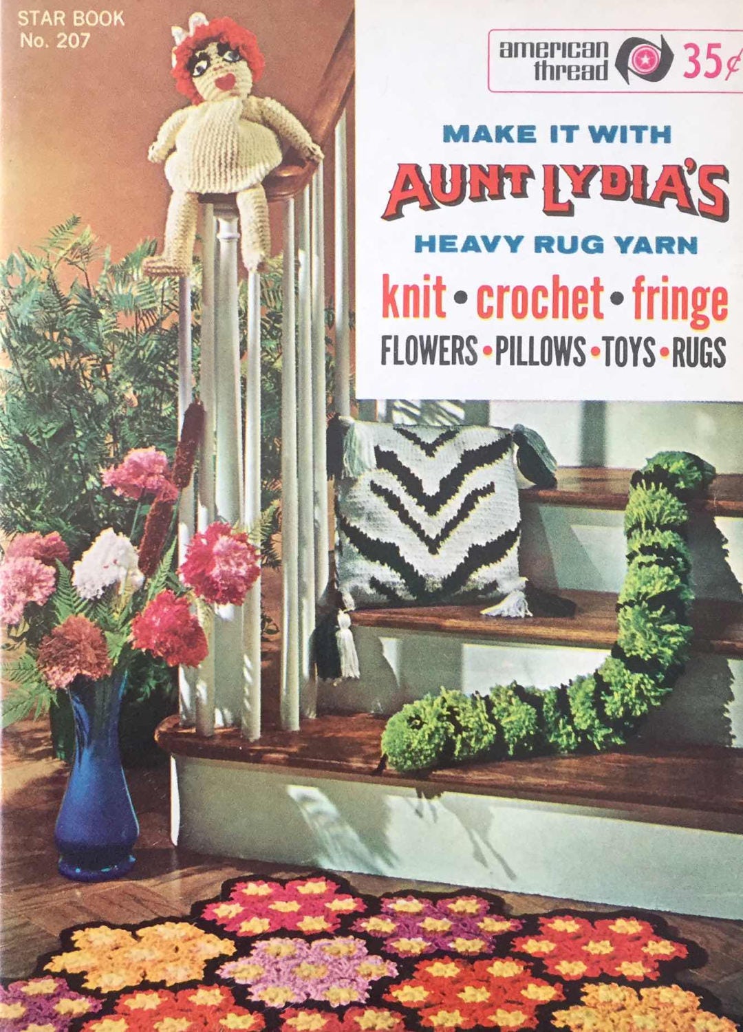 Vintage Make It With Aunt Lydia's Heavy Rug Yarn Knit Crochet Fringe