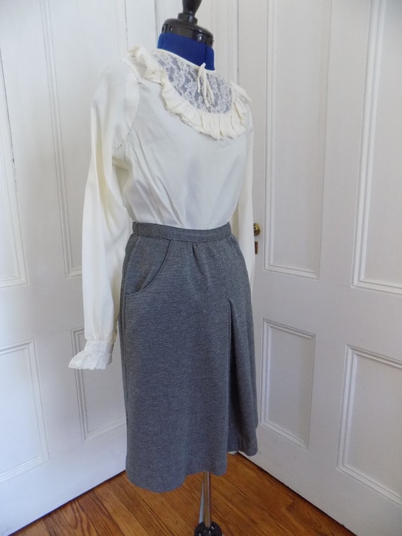 Vintage Black & White Houndstooth A-Line Skirt - image 7