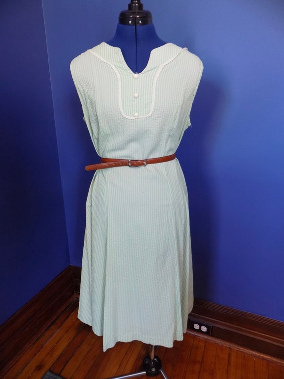 White Striped Seersucker Dress 