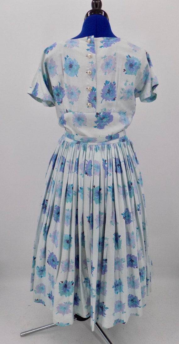 Vintage 1950s Handmade Blue Floral Dress - image 6