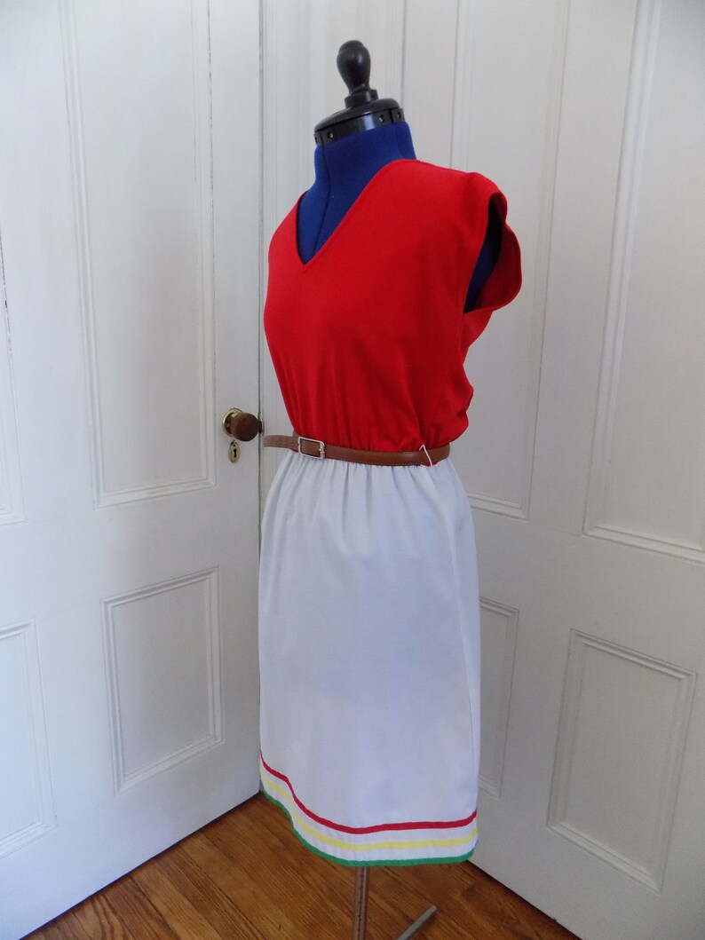 Red and White A-Line Color Block Dress