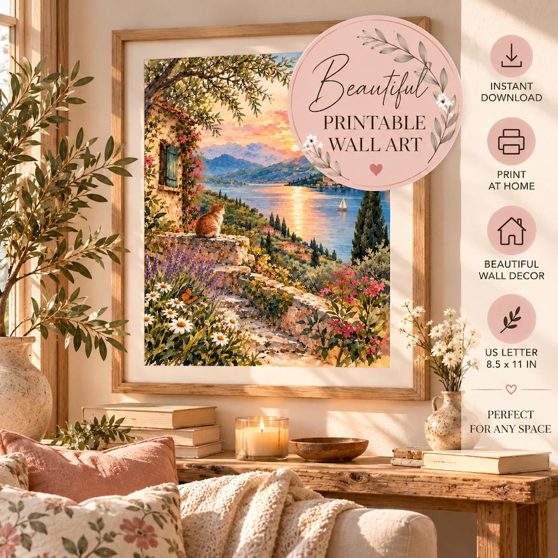Watercolor Cat Wall Art Printable Scenic Nature Digital Download - Etsy