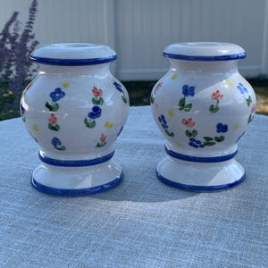 Candelabros de cerámica pintada estilo vintage - Juego de dos