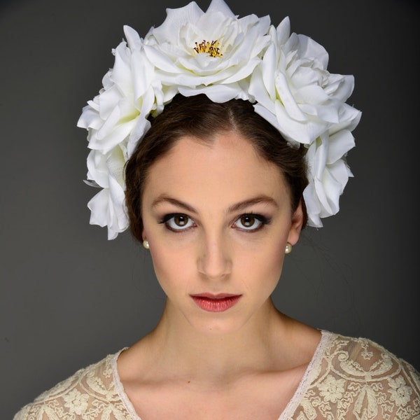 White Flower Crown- Diner en Blanc -Rose Headband